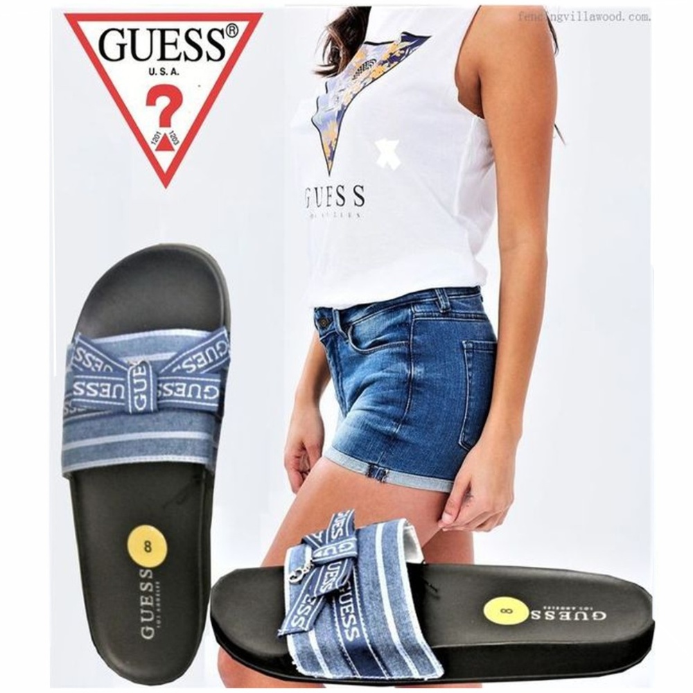 slide sandals guess blue denim super fashion